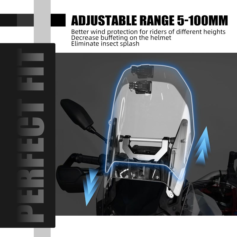 NICECNC Windscreen Adjusters Windshield Bracket Compatible with Yamaha Tenere 700 /XTZ700 2019-2024, Tenere 700 Rally Edition 2020-2024, Tenere 700 World Raid 2022, Tenere 700 Accessories, Black - Image 2